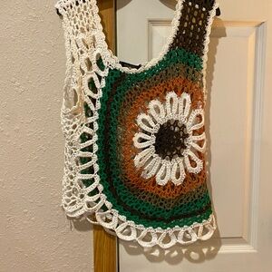 Crochet Sleeveless Top - White, Green, Brown, Orange